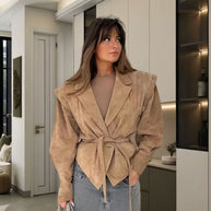 Damen schicke Wollblazerjacke mit Taillengürtel WW