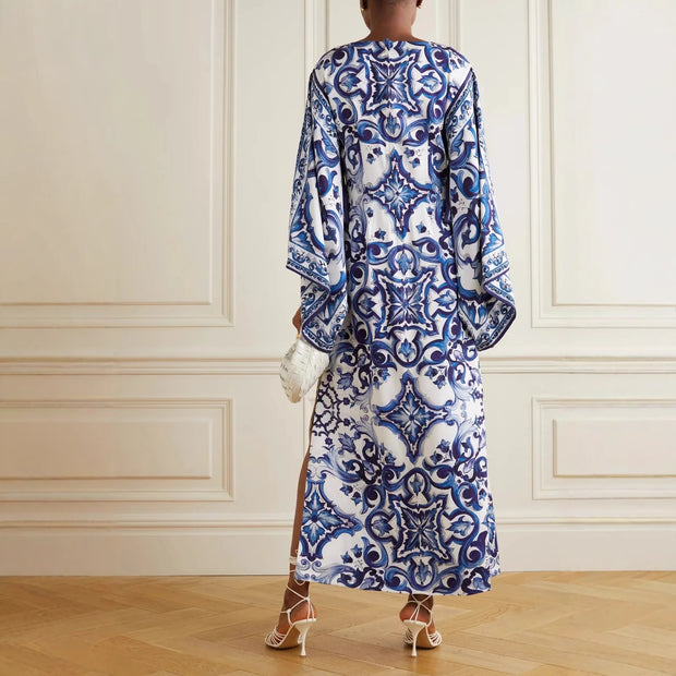 Damen Eleganter Kaftan mit kunstvollem Muster und seitlichen Schlitzen WW