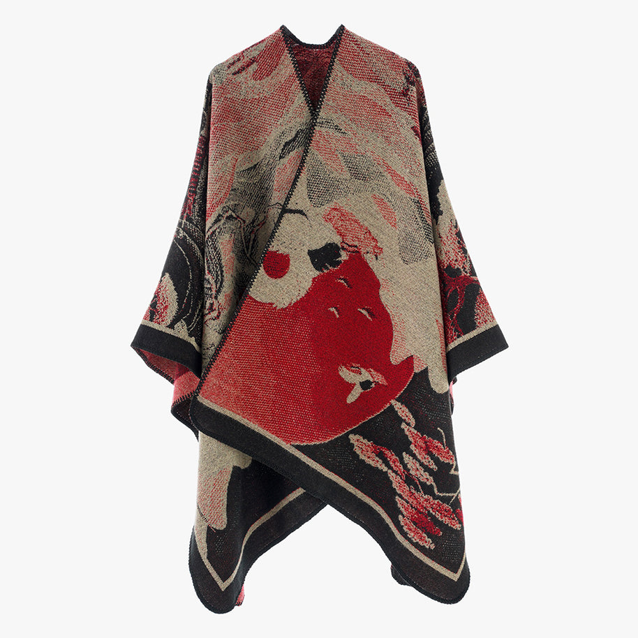 Damen Designer Poncho mit modernem floralen Muster und luxuriöser Strickstruktur WW