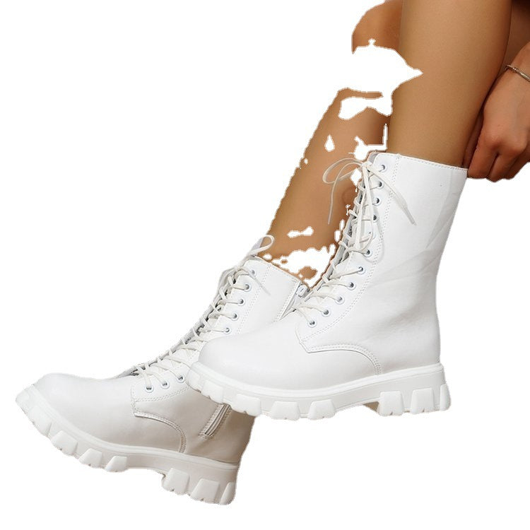 Damen Schnürstiefel mit robustem Profil und modischem Reißverschluss WW