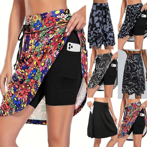 Damen funktionelle Strandshorts mit floralem Überwurf WW