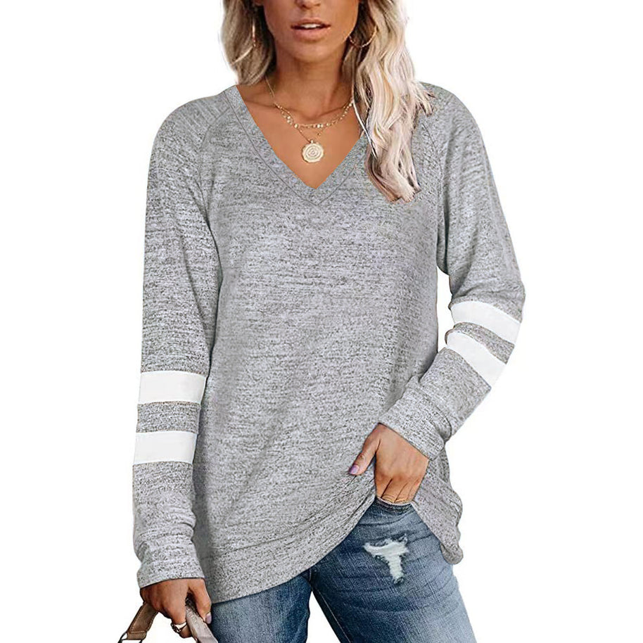 Damen Sportliches Langarmshirt mit V-Ausschnitt und Streifen-Details WW