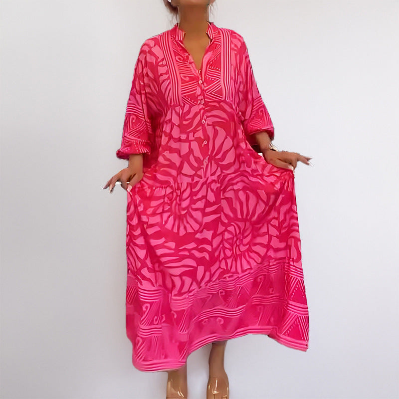 Damen Maxikleid mit modernem grafischem Design und elegantem V-Ausschnitt WW