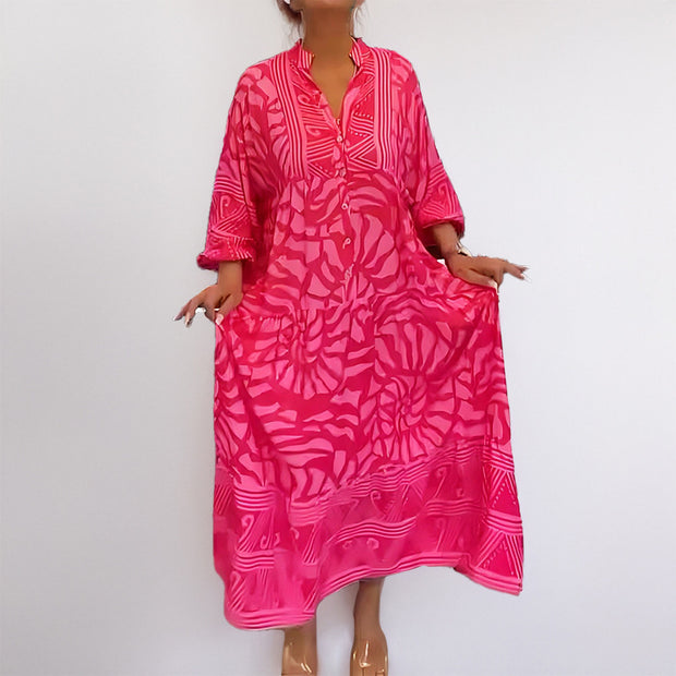 Damen Maxikleid mit modernem grafischem Design und elegantem V-Ausschnitt WW
