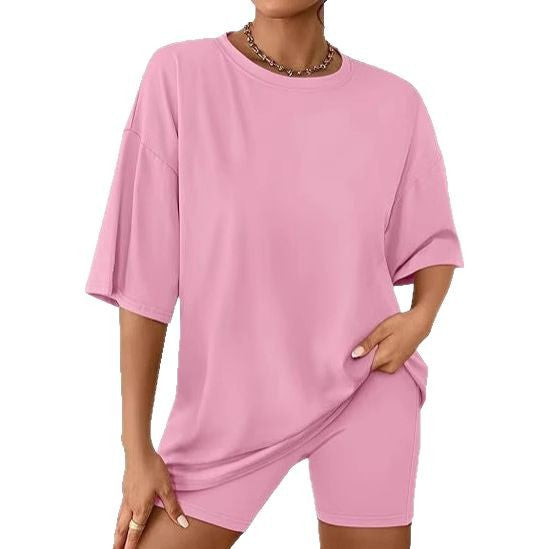 Damen Relaxed Fit Oversized T-Shirt und Biker-Shorts-Set WW