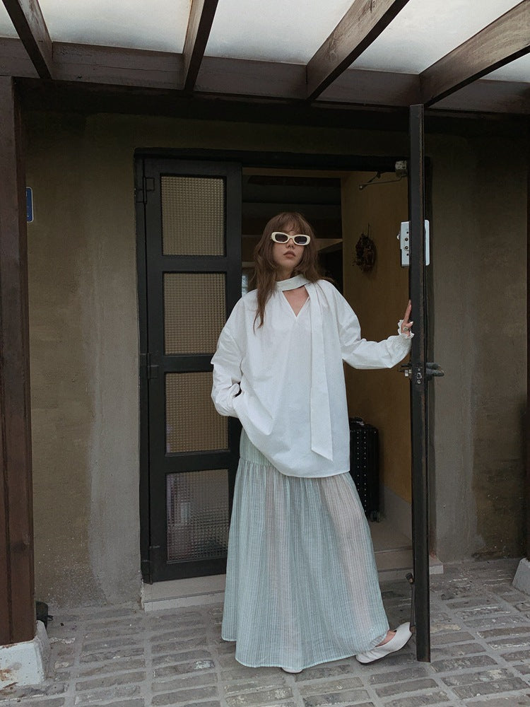 Damen Oversized Bluse mit durchgehendem Wickeldesign und eleganten Details WW