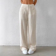 Damen weite Leinenhose mit elastischem Bund und praktischen Taschen WW