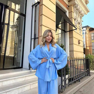 Damen Set aus leichtem Blazer und weiter Hose im floralem Design WW