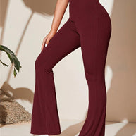 Damen Bootcut-Hose aus elastischem Rippmaterial mit hohem Bund WW