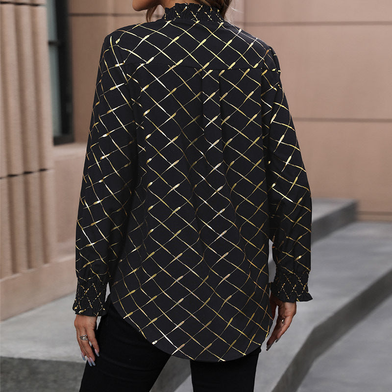 Damen Bluse mit elegantem Rautenmuster und Puffärmel WW