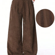 Damen Weite Freizeithose aus Rippmaterial mit elastischem Bund und praktischen Taschen WW
