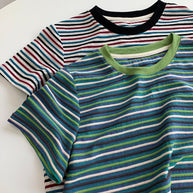 Damen Bequem Gestreiftes Kurzarm-T-Shirt Set WW