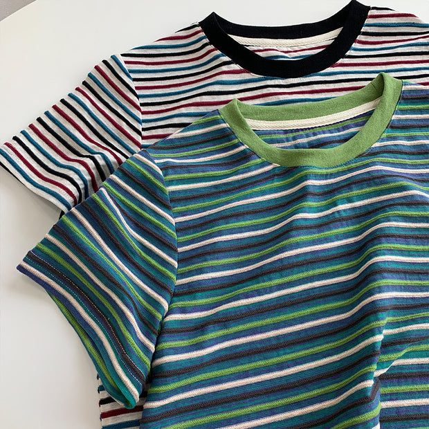 Damen Bequem Gestreiftes Kurzarm-T-Shirt Set WW