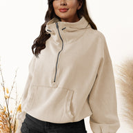 Damen sportlicher Kapuzenpullover mit halbem Reißverschluss und funktionalen Taschen WW