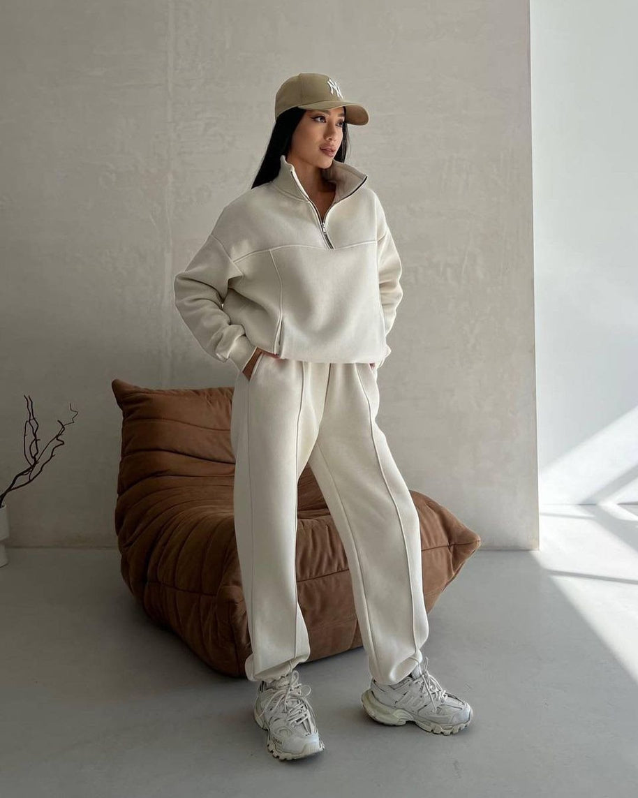 Damen Sportliches Fleece-Kombinationsset mit Stehkragen WW