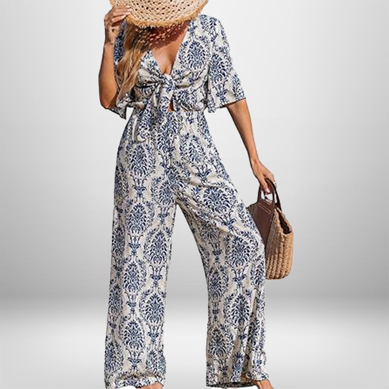 Damen Jumpsuit mit weitem Bein und elegantem Wickeldetail W&W Mode