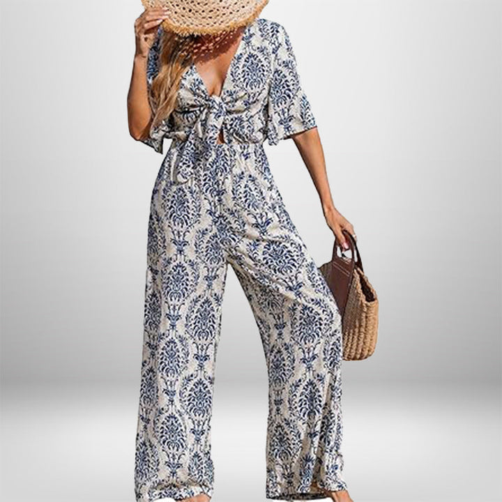 Damen Jumpsuit mit weitem Bein und elegantem Wickeldetail W&W Mode