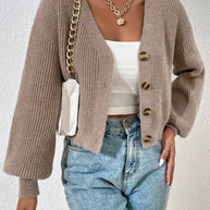 Damen Strickjacke mit strukturiertem Schnitt und dekorativen Knöpfen WW