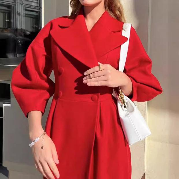 Damen Maximaler Oversized Mantel mit Schulterschultern und Doppelreihe WW