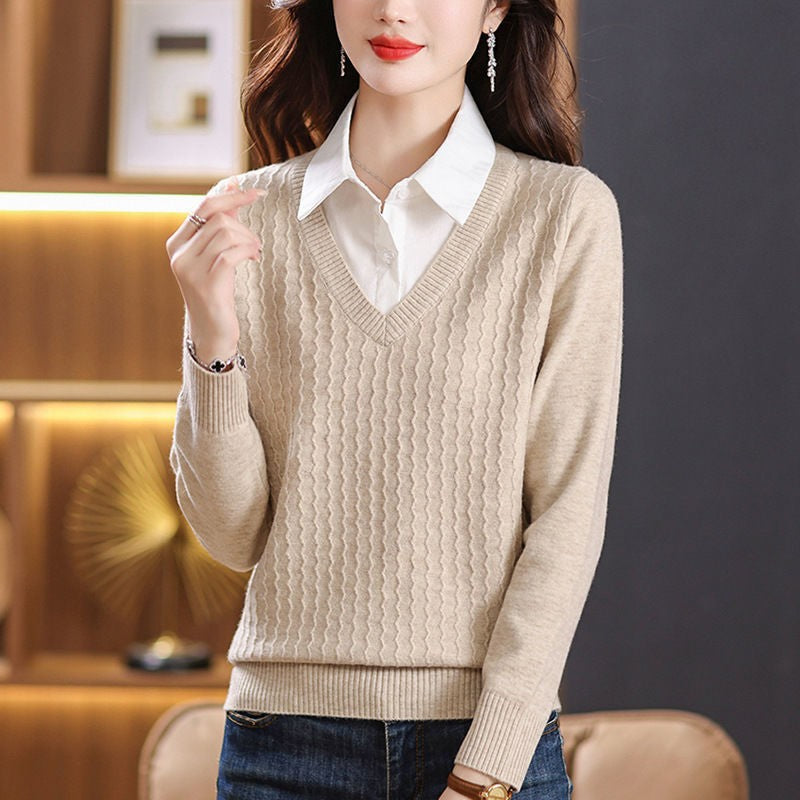 Damen Strickpullover mit V-Ausschnitt und strukturiertem Design WW