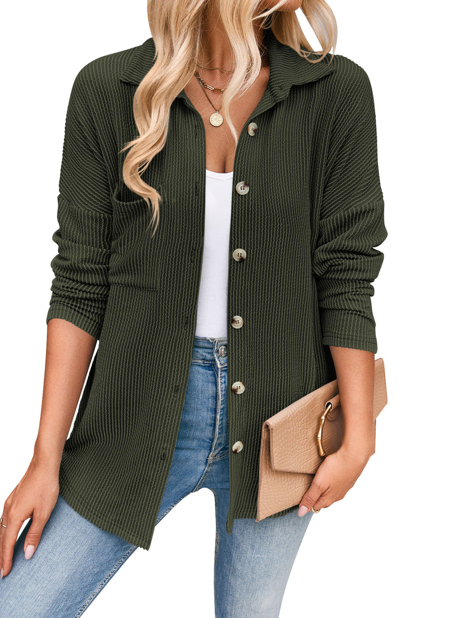 Damen lässige Strickjacke mit Knopfleiste WW