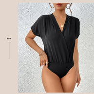 Damen Wickel-Bodysuit mit V-Ausschnitt und eleganten Puffärmeln WW