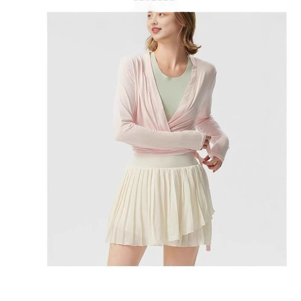 Damen sportliche Langarmjacke mit Wickeldesign und elastischem Bund WW