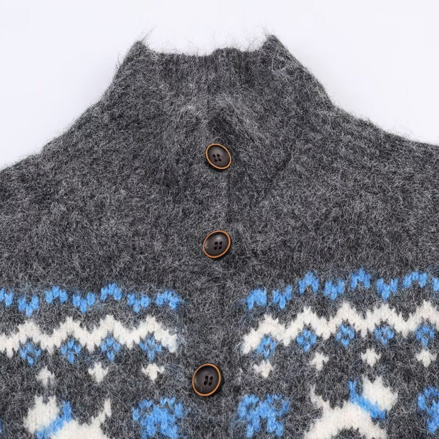 Damen Strickjacke mit traditionellem Muster und hochgeschlossenem Kragen WW