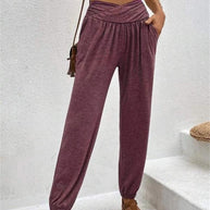 Damen lässige Freizeithose mit hohem Bund und bequemen Gummizug WW