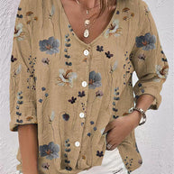 Damen Bluse mit floralem Druck und modernem Knopfdesign WW
