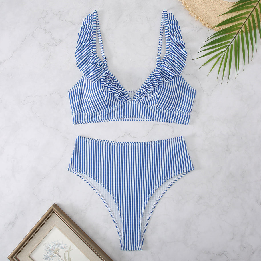 Damen Bikini-Set mit voluminösen Rüschen und hohem Taillenbund WW