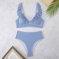 Damen Bikini-Set mit voluminösen Rüschen und hohem Taillenbund WW