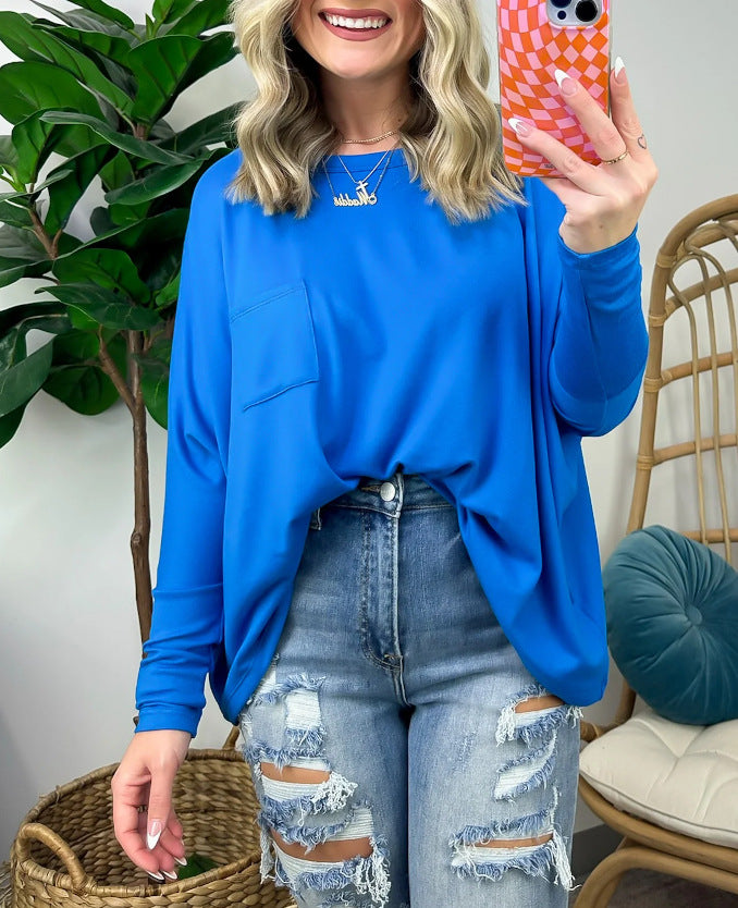 Damen lässiges Oversized Shirt mit Taschen WW