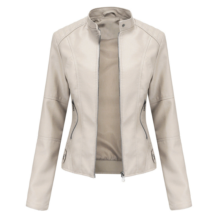 WW - Damen schlichte Kunstlederjacke für einen kantigen Look