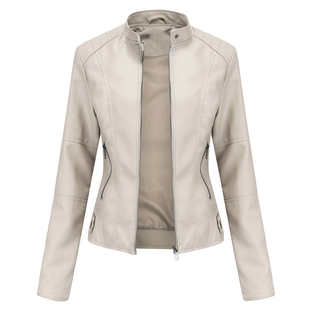 WW - Damen schlichte Kunstlederjacke für einen kantigen Look