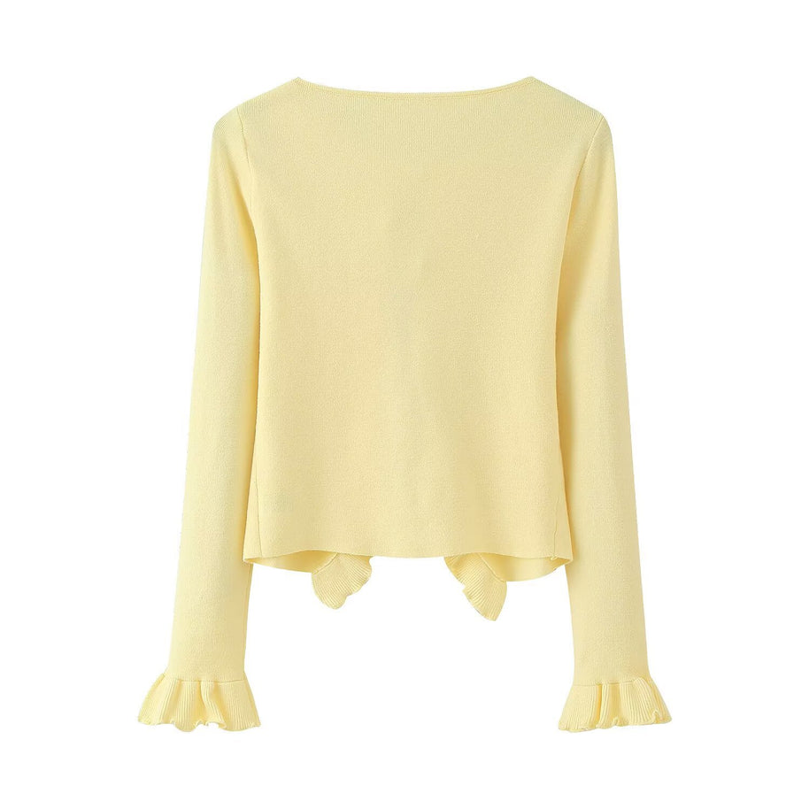Damen Strickjacke mit Rüschen und Bändern WW