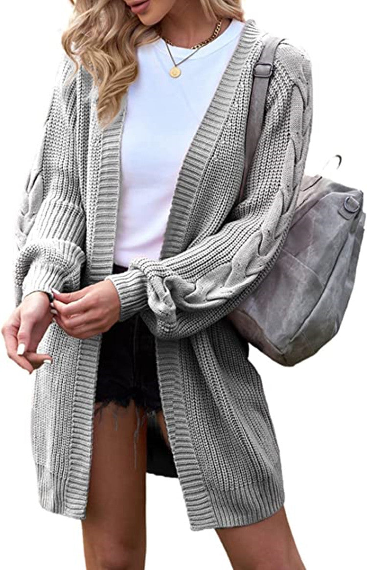 Damen Strickcardigan mit voluminösen Ärmeln und Zopfdetails WW