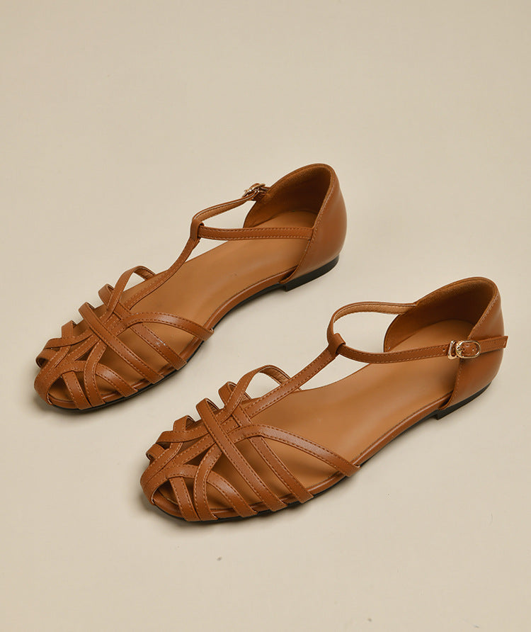 Damen elegante Flachsandalen mit verstellbarem Riemen und modischem Schnitt WW