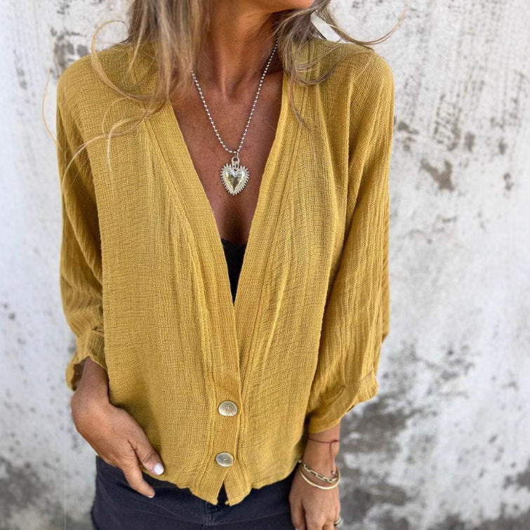 Damen Wickelbluse mit Knopfverschluss und leichtem Stoff WW