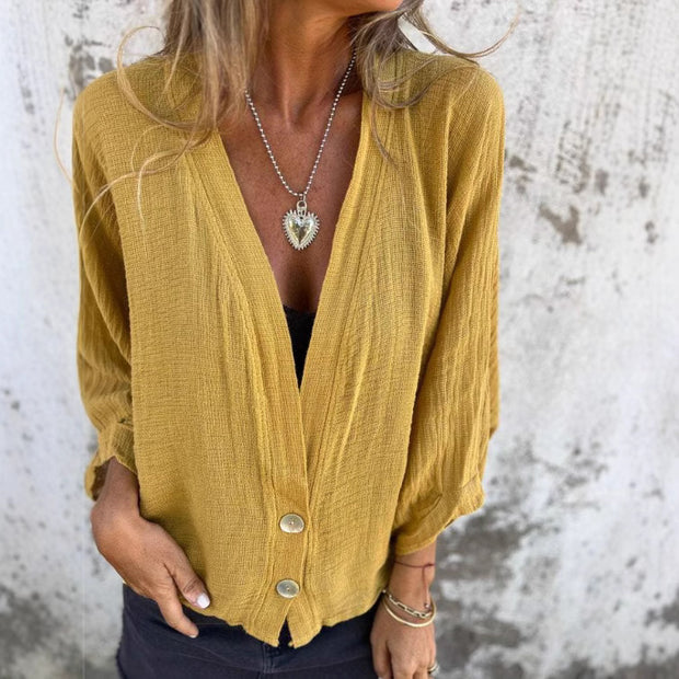 Damen Wickelbluse mit Knopfverschluss und leichtem Stoff WW