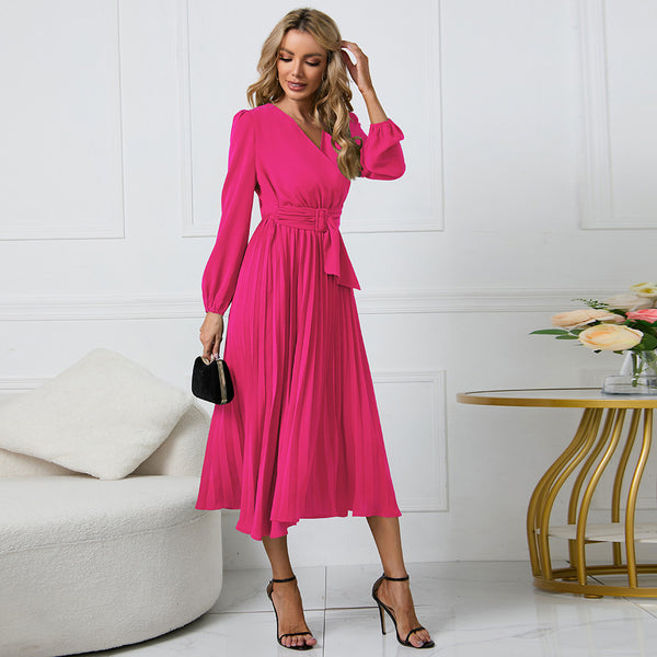 Damen Wickelkleid mit Plissee-Design und eleganter Taillengürtel WW