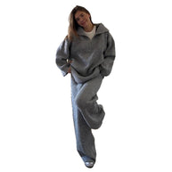 Damen Bequemes Strickensemble mit hohem Kragen und Zip-Detail WW