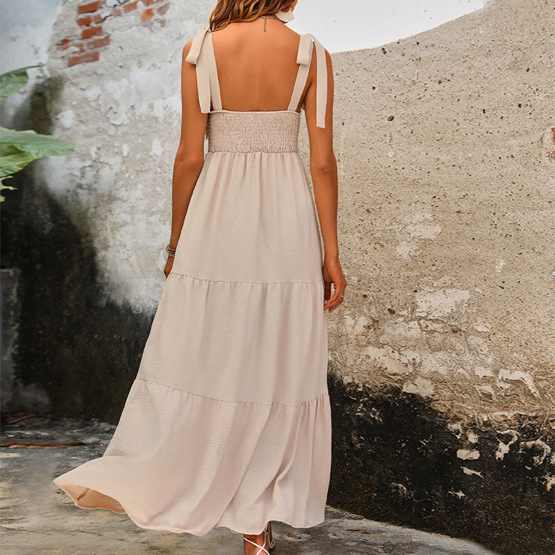 Damen Maxikleid mit verstellbaren Trägern und voluminösem Rock WW