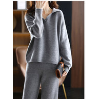 Damen bequemer Strickpullover mit modischem Kragen und lässigem Schnitt WW