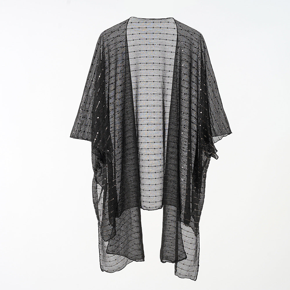 Damen Eleganter Kaftan-Überwurf mit fein gehäkeltem Design und asymmetrischen Kanten WW