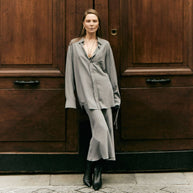 Damen stilvolles Oversized-Hemd und Palazzo-Hose-Set WW