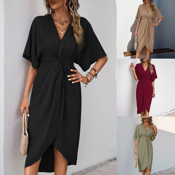 Damen Wickelkleid mit fließendem V-Ausschnitt und seitlichem Schlitz W&W Mode