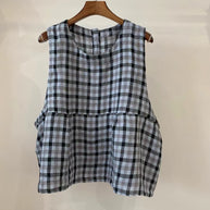 Damen Relaxed Fit Ärmelloses Leinenoberteil mit Seitentaschen WW