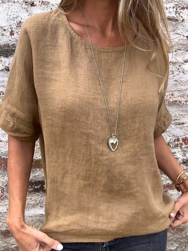 Damen Leinenbluse mit lockerem Schnitt und modischen Halbärmeln W&W Mode