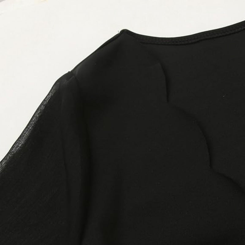 Damen Abendkleid mit transparenten Ärmeln und elegantem V-Ausschnitt WW
